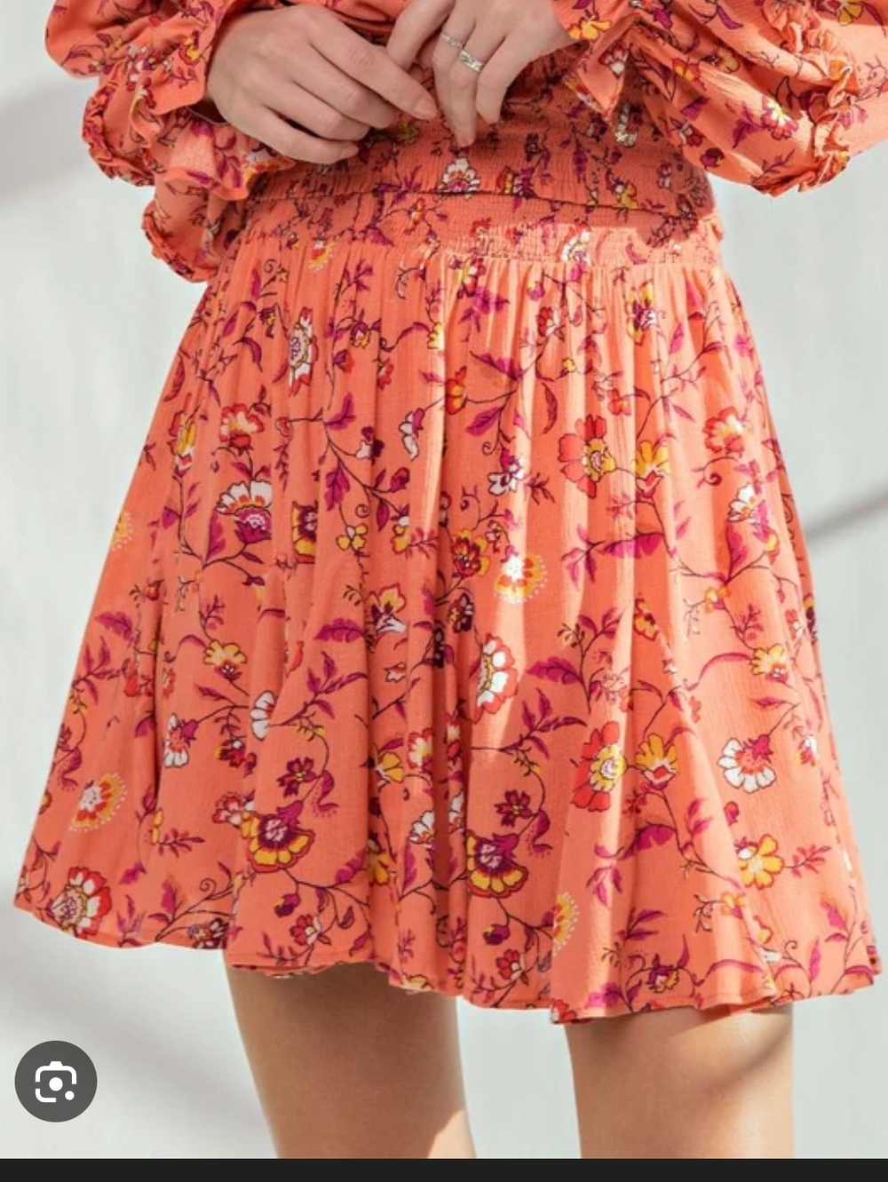 easel Coral-Pink High Waisted Floral Tiered Mini Skirt With Shorts